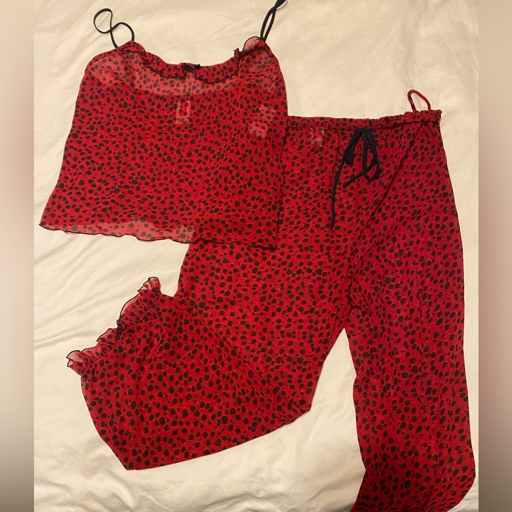 Vintage Josie Natori Red Sleepwear Set – Sheer Camisole & Pants, 90s Lingerie